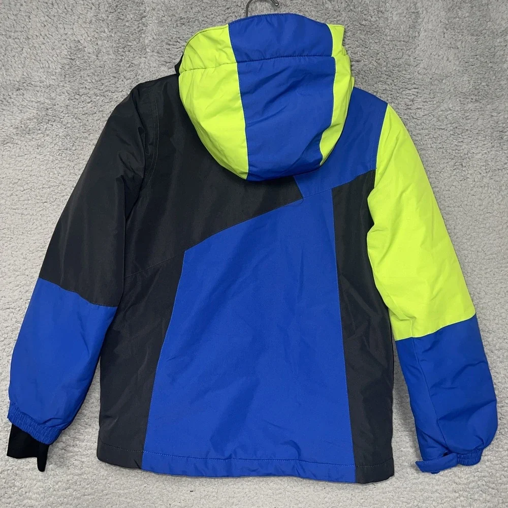 Noize‎ Puffer Jacket Youth Size S Blue Black Green Color Block Hooded Insulated